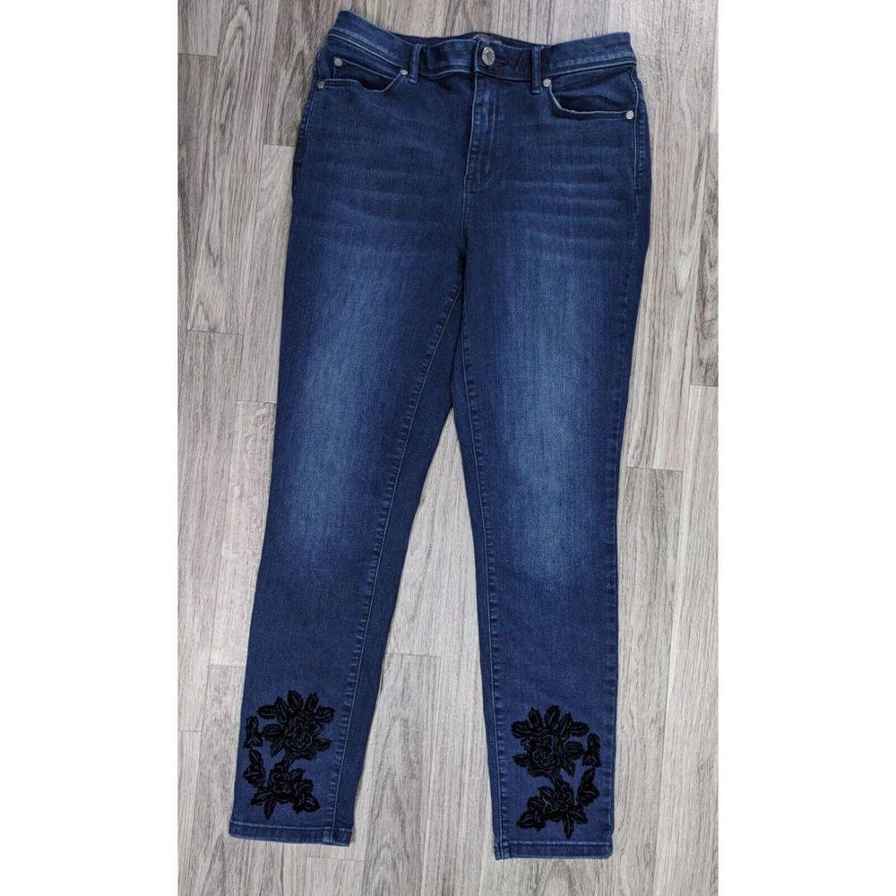 Simply Vera Vera Wang Womens Size 8 Whiskered Floral‎ Skinny Denim Blue Jeans